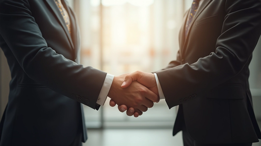 Два профессионала пожимают руки во время заключения соглашения
