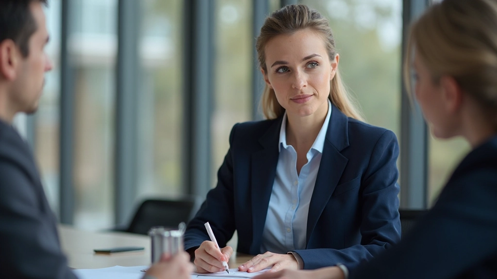 Менеджер женского пола слушает внимательно своего коллеги во время деловой встречи, с сосредоточенным выражением лица